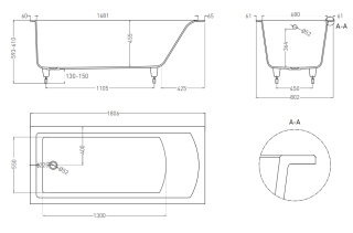 Ванна из искусственного камня Salini Cascata S-Sense 104213GRH 180x80см RAL снаружи